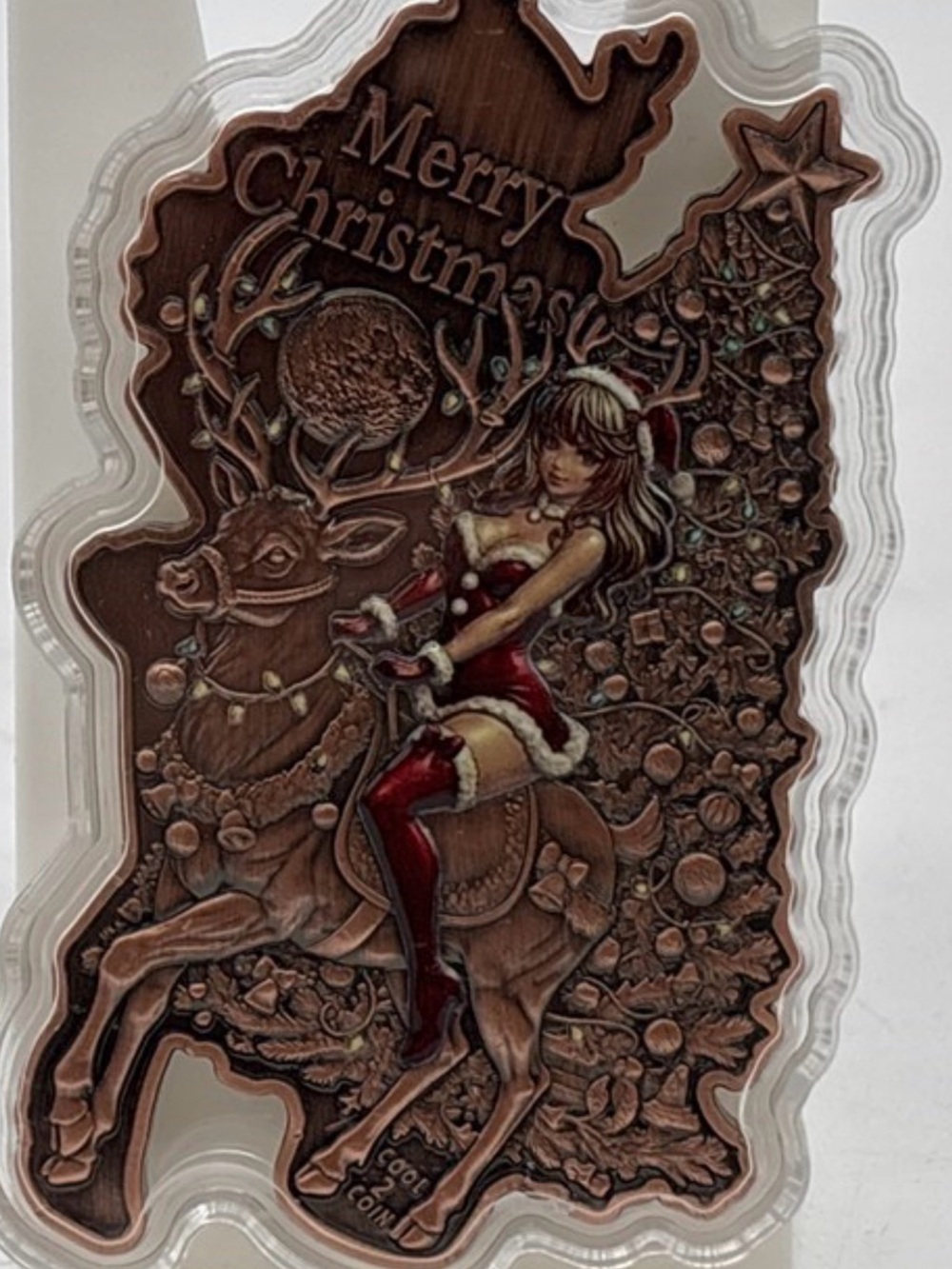 999 FINE COPPER MERRY CHRISTMAS BAR - 123 GRAMS